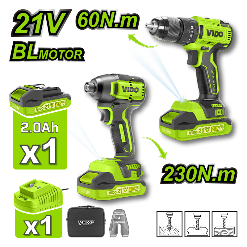 2 in 1 Brushless impact drill and impact driver combo kit